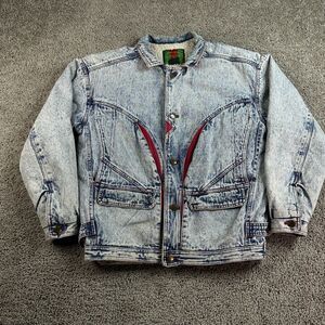 VINTAGE Raffaelo Denim Bomber Jacket Mens Small Acid Wash Sherpa Lined Coat 90s